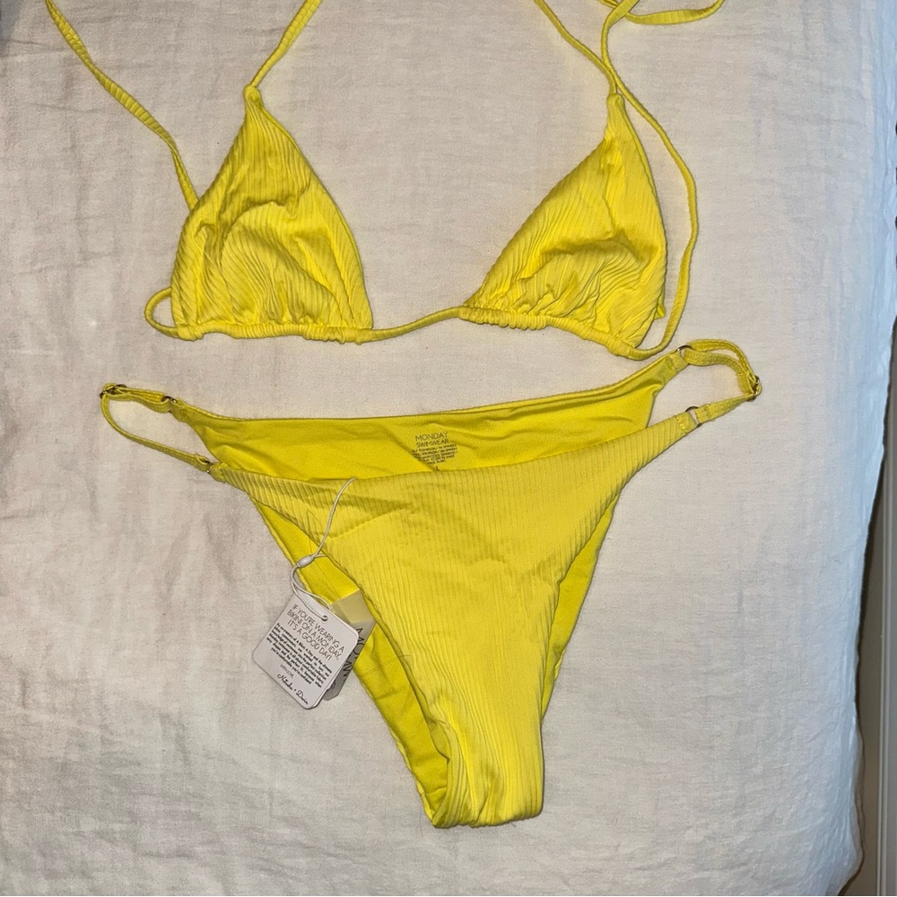 Monday Swimwear Palma Top, Capri Bottom - Limoncello Rib